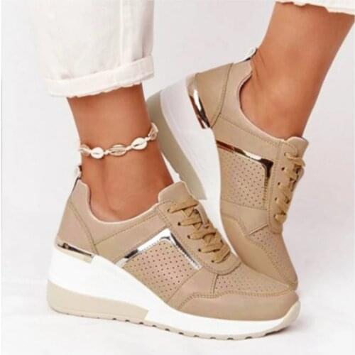 Womens Vulcanized Shoes 2021 Fashion Patchwork Lace-Up Wedge Chunky Sneakers for Women Outdoor Casual Ladies Sport Shoes