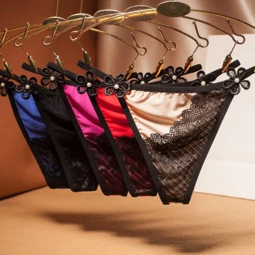 Female Sexy Lingerie Lace Floral T-back Panties Women Cute Bow Thongs And G-String Briefs Sexy Seamless Underwear