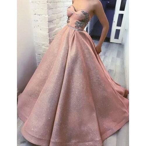 Pink Glitter Sweetheart Prom Dresses 2021 Long Formal Evening Dress Appliques Robe De Soiree