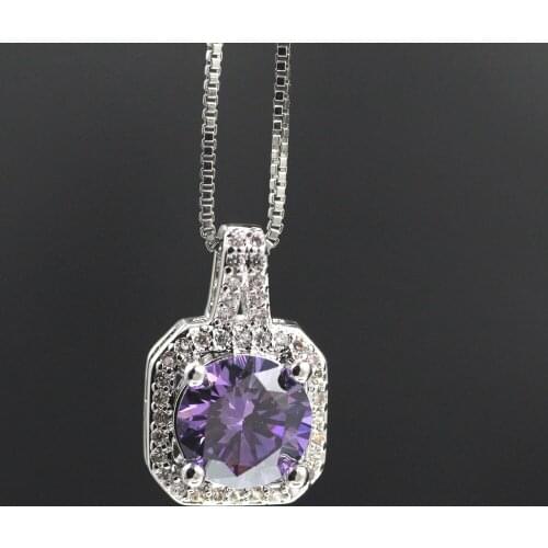 Wholesale pendant 925 Sterling Silver colorfashion Purple zircon Pendant Silver colornecklace for women/men +chain