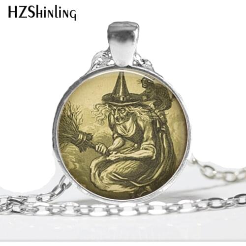 HZ--A345 Hot WITCH Necklace Witchy Jewelry Halloween necklace glass jewelry art gift for women Witchcraft pendant necklace HZ1