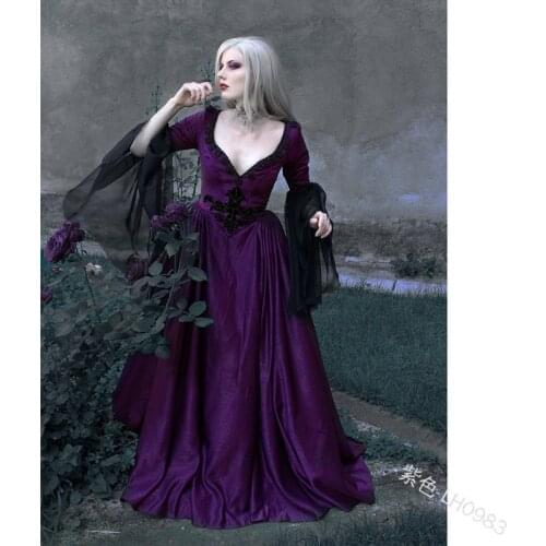 Black Gothic Forest Wood Elf Fairy Dress Medieval Halloween Pagan Witch Costume Fancy Sexy V Neck Maxi Gown For Women Plus Size