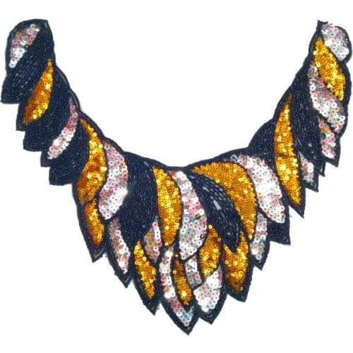 1pc Sequins Gold Flower Leaf Embroidered Lace Neckline Collar Embossed Sew Trimming Accessories Patches Scrapbooking