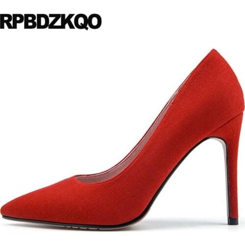 10 42 brand ladies low heels shoes genuine leather pointed toe super pumps ultra high extreme big size thin 12 44 8cm orange new