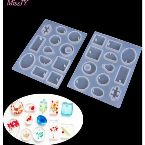12 Designs DIY Hand Craft Cabochon Silicone Mold Necklace Pendant Resin Jewelry Making Mould 15.3*11.4*0.8cm