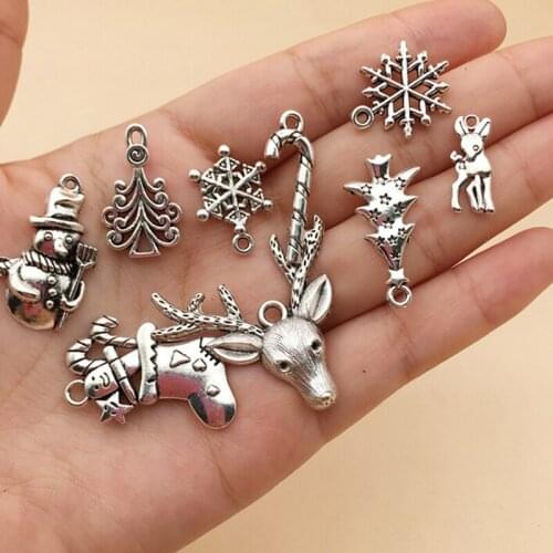 50pcs/lot Christmas Charm Antique Snowflake Charms Pendants Fit Bracelet Jewelry Making Accessories