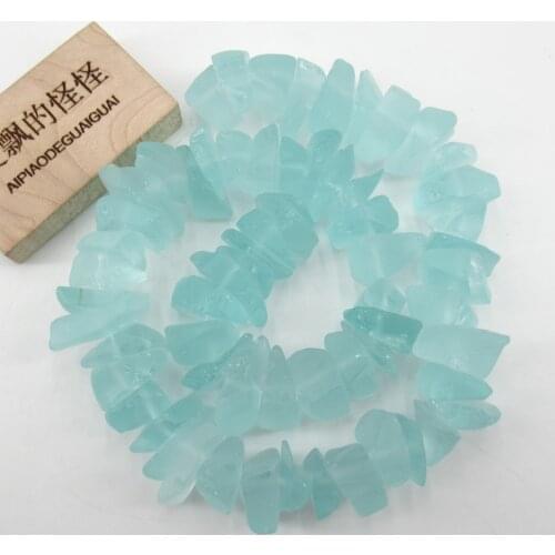 APDGG Aquamarine Blue Crystal Glass Quartz Rough Frosted Nugget Chip Irregular Loose Beads 15.5" Jewelry Making DIY