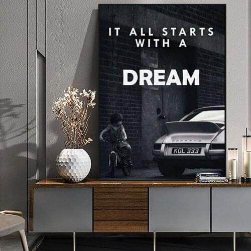 Car Picture Canvas Printing Wall Art Anime Poster Print for Home Room Decoration Inspirational Quote In Black and White Style