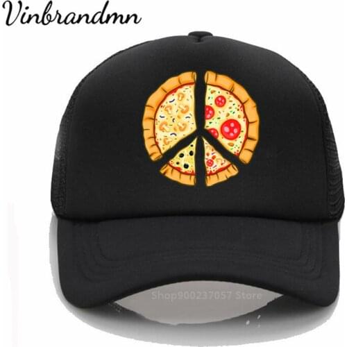 Fashion net caps Peace A pizza Hats pizza lover peace sign printing baseball cap Men women Summer Trend New Youth Joker sun hats