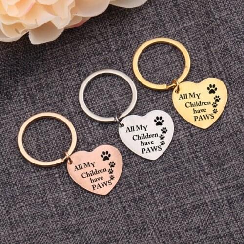 Dog Mom Gift Heart Shaped Keychain All My Children Have PAWS Engraved for Pets Lovers Key Chains Rings Bag Charms Keytag Jewelry