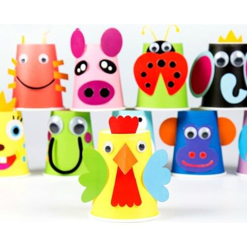 Handmade Paper Cups Toys For Children 3D DIY Sticker Material Kit Kids Kindergarten School Art Craft Educational
