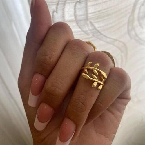 V Attract Fashion Copper Plant Olive Branch Open Rings Women Holiday Jewelry Rose Gold Anillos Mujer Friendship Gift