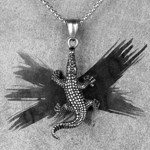 Crocodile Animal Mens Long Necklaces Pendants Chain Unique Punk Hip Hop for Boy Male Stainless Steel Jewelry Creativity Gift