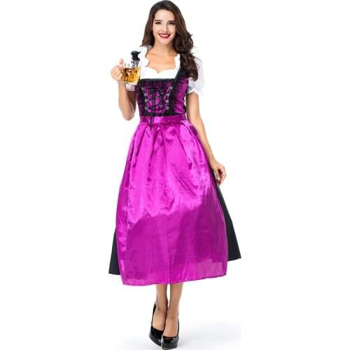 Womens Oktoberfest Sweetie Inga Long Dress Costume for Bavarian Tradition Beer Waitress Maid Costumes Plus Size S-3XL