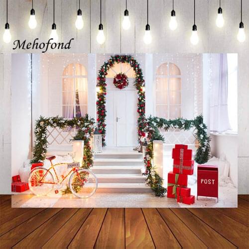 Mehofond Winter Christmas Photography Background Snow Front Door Gifts Kids Family Holiday Party Portrait Backdrop Photo Studio