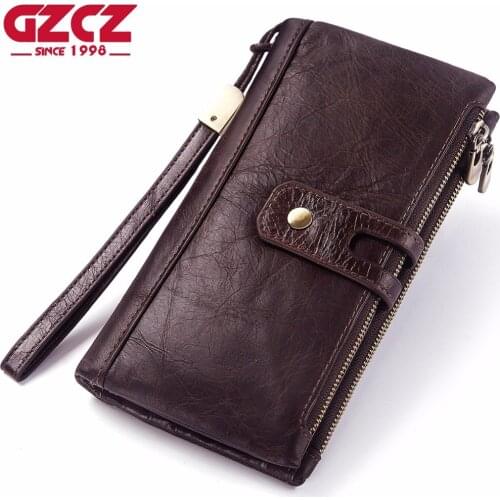 GZCZ Men Wallets Classic Long Style Card Holder Male Purse Quality Zipper Large Capacity Big Brand Luxury Leather Wallet For Men
