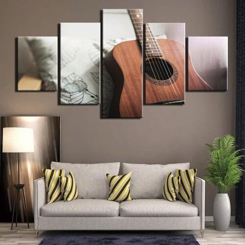 Canvas Music Posters and Prints 5 Panels Paintings Guitar Wall Art Home Decor for Living Bedroom Room Decor
