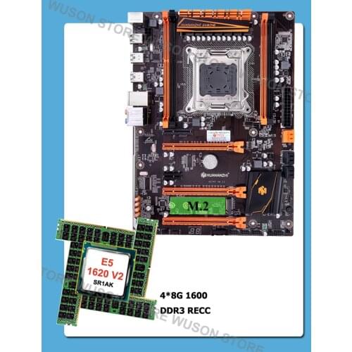 Famous brand HUANANZHI deluxe X79 motherboard with M.2 SSD slot CPU Intel Xeon E5 1620 V2 SR1AR 3.7GHz RAM 32G(4*8G) REG ECC