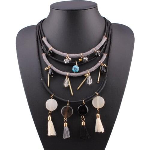 Fashion New Arrival Brand Bib Multi Layers Rope Chain Tassel Pendant Stone Chunky Statement Necklace for Women Jewelry