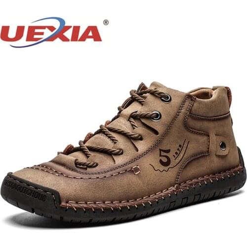 New Comfortable Leather Shoes Hand-stitched High Quality Mens Shoes Fashion Outdoor Snow Boots Plush Warm Ankle Big Size 39-48