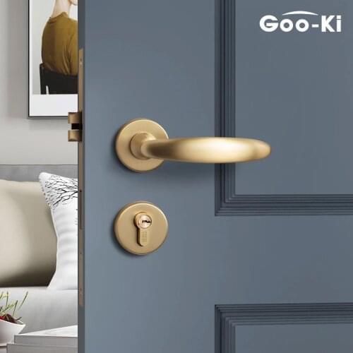 Goo-Ki Soild Brass Door Lock Lever Set Modern Interior Door Lock Anti-theft Gate Lock Furniture Hardware for 35-50mm Door