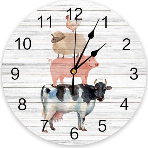 Farm Animal Theme Watercolor Wall Clock Home Decor Bedroom Silent Oclock Watch Wall Digital Clock Wall Clock Modern Design