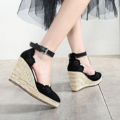 2021 New Wedges High Heels For Womens With Hollow Pointed Hemp Rope Weaving Single Shoes