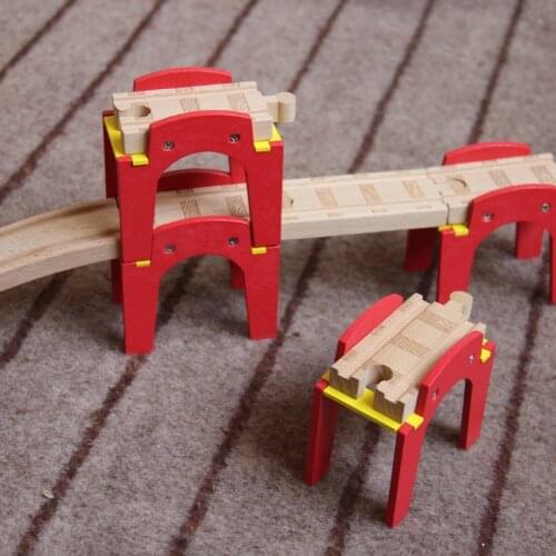 New Red Stacked Piles Piers Track Wooden Train Track Railway Accessories DIY Track Slot Gift for Kids Compatibel Thom as Biro