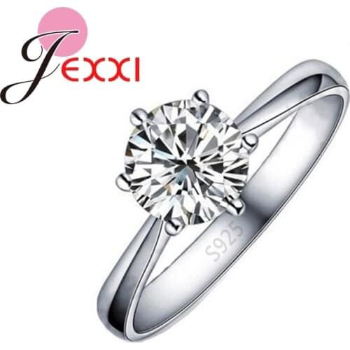 Wholesale Price Classic Real Pure 925 Sterling Silver 6 Claws Women Wedding Finger Rings Jewelry with Cubic Zirconia CZ