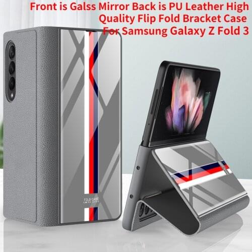 Front is Glass Back is PU Leather High Quality Flip Fold Case For Samsung Galaxy Z Fold 3 Case For Galaxy Z Fold3 5G Case