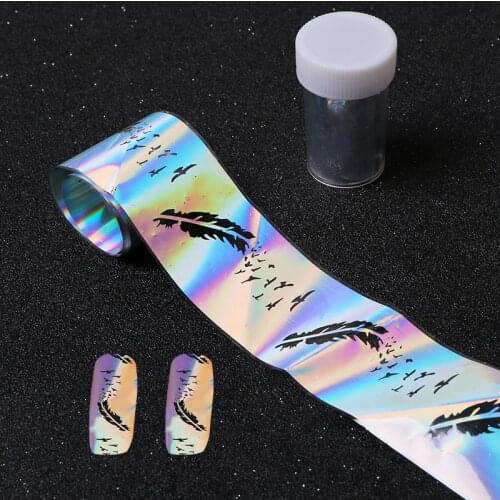 1Pcs 100*4cm Geese Feather Pattern Laser Design Nail Foils Transfer Foil Manicure DIY Image Nail Sticker Tool