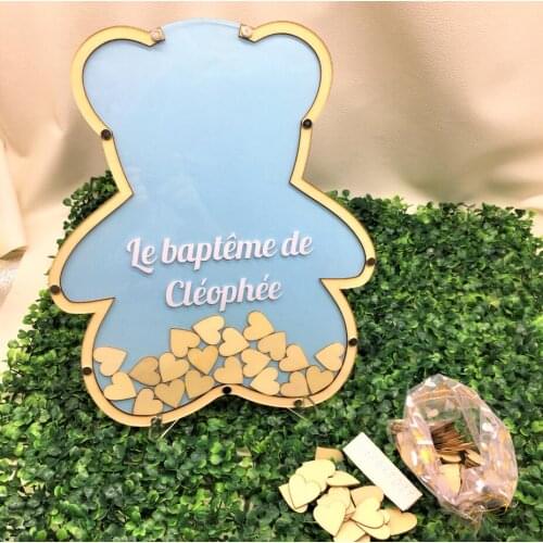 Customize bear-baptism communion birthday sign-memory Drop Box, Baptism Guest Book Alternative, Baby Shower Wishes Guest Book