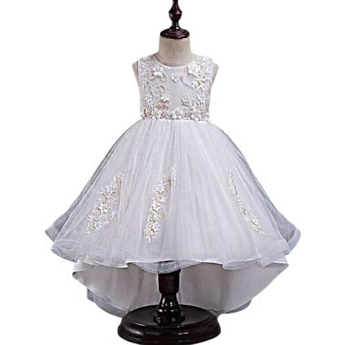 Girl Dress 2020 Embroidered Pearl Bandage Tail Princess Dress Wedding Flower Girl Dress Princess Birthday Party Dress For Girl