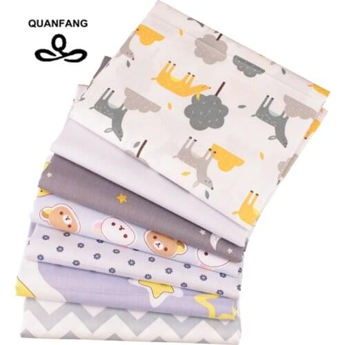 QUANFANG 7pcs/lot or 50x160cm/piece Printed Twill Cotton Fabric For Patchwork DIY Quilting Sewing Tissue Baby Children Material