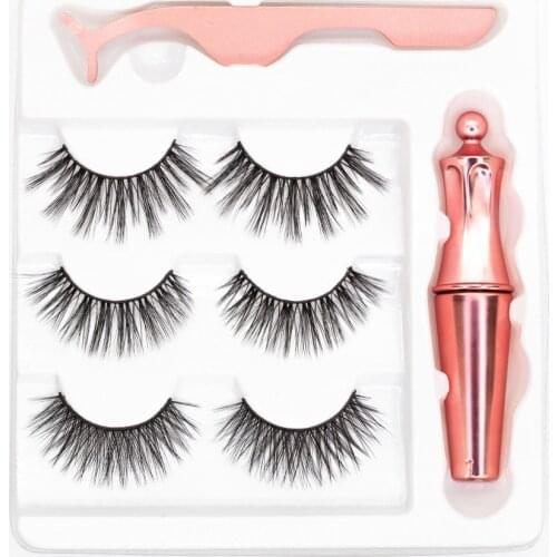 Handmade Natural 5 Magnets Lashes with Magnetic Eyeliner + Tweezer 3 Pairs False Eyelashes Set Handmade 50 Sets/lot DHL Free