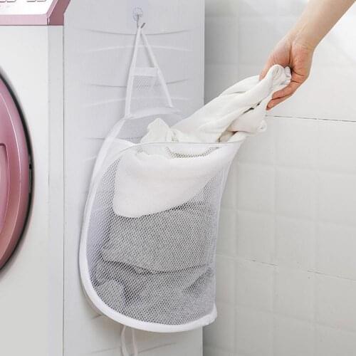 54cm x 31cm Laundry Bag Folding Mesh Bathroom Large Capacity Clothes Basket Polyester Hanging Laundry Basket Bag Clothes Hamper