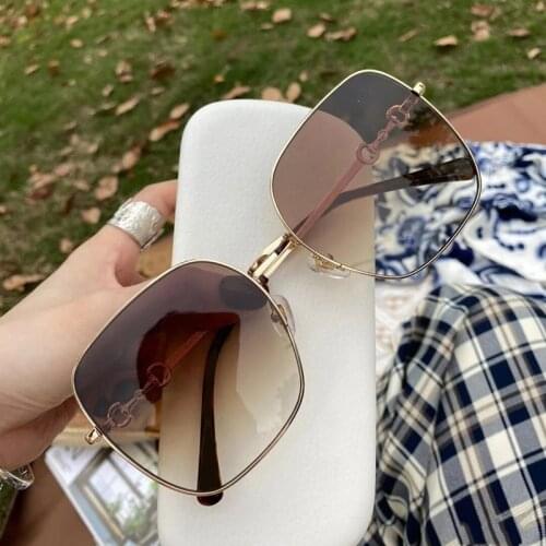 Elbru Retro Horsebit Sunglasses Large Square Frame Fashion Street Photo Outdoor Tourism Sunshade Sunscreen Sunglasses UV400