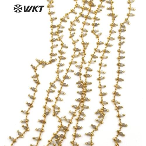 WT-RBC091 WKT Best selling rosary chain amazing gray beads with gold dipped brass wire jewelry accessories for free shipping