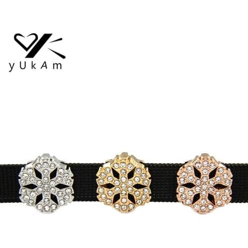 YUKAM Christmas Rhinestone Snowflake Slide Charms Keeper for Stainless Steel Mesh Keeper Bracelet DIY Jewelry Accessories Making