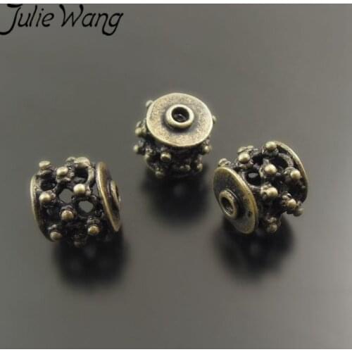 Julie Wang 10pcs/pack Ancient Cyan Pendant Religious Style Jewelry Accessories Round Hole Hollow Shape Birthday Party Dance