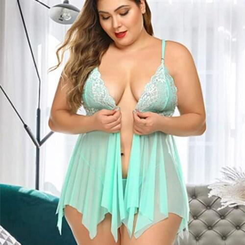 Sexy Lingerie Lace Babydoll Mesh Sleepwear Halter Chemise Nighties V-Neck Homewear Women Summer Front Closure Nightdress