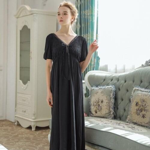 Retro Court Nightgown Female Summer V Collar Lace Long Short-sleeved Nightwear Women Princess Sleepwear Girl Soft H5563
