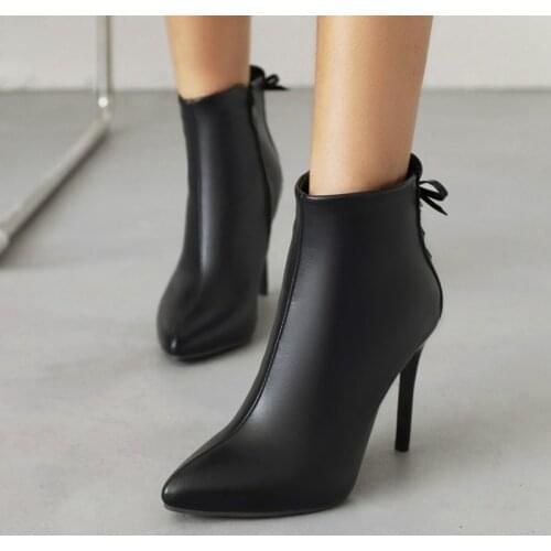 BLXQPYT Leather Boots Women Boots 2021 Party Sexy Fashion High Heels Autumn Winter Gothic Ankle Boots Female Large Size 48 8828
