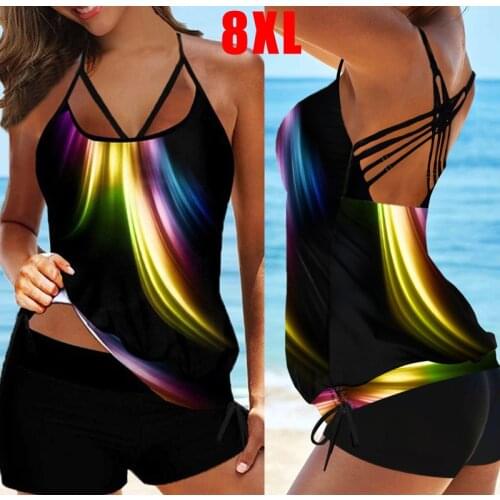 2020 Plus Size 8XL Swimwear Women Tankini Two Piece Big Girls Swim Suit Push Up Bathing Suit Large Beachwear