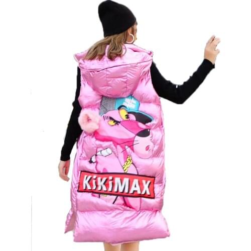 Silver Women Wadded Coat 2021 Autumn Women Pink Panther Vest Parka Coat Women Sleeveless Cotton Padded Coat Hooded ZQY1992