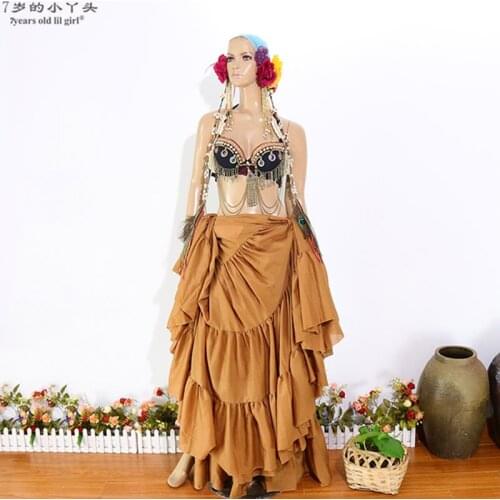 Tribal Belly Dance Skirt 16 Meters Full Circle Wide Printed Cotton Spanish Dress Gypsy Tribal Fusion Belly Dancel Ats CMM09