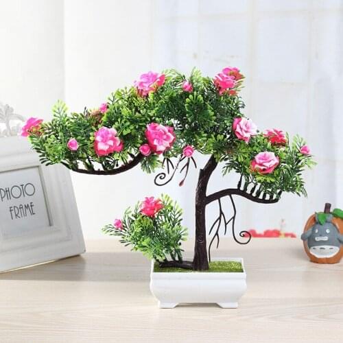 1set Home artificial potted flowers decorative small bonsai flower set indoor living room plastic flower decorations