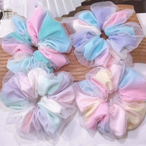 1PC Rainbow Colors Scrunchies Ponytail Holder Elastic Hair Rope Tie Stipe for Women Girls Hair Band Rope Fabric Hair Accessories