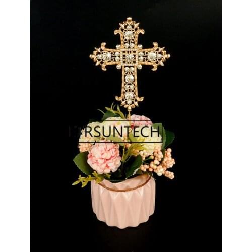 100pcs Rhinestone Cross Cupcake Cake Topper Religious Wedding Baptism Christening First Communion Marriage Baby Shower Decor