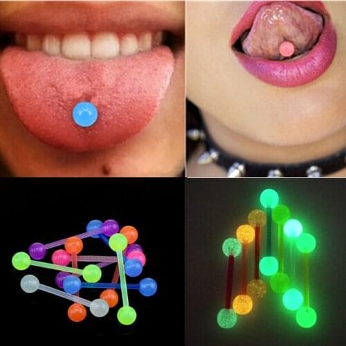 6/10/20PCs Plastic Luminous Tongue Piercing Barbell Bars Piercing Tongue Rings Punk Fashion Body Jewelry For Men Women Girls